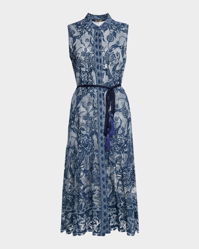Brien Sleeveless Floral Lace Midi Dress